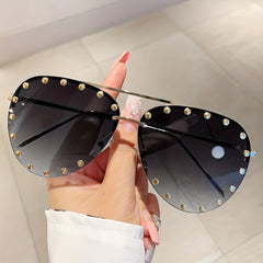 Double Bridge Rimless Sunglasses Aviator Ombre UV400 Sun Shades