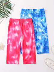 2pcs Girls Tie Dye Yoga Pants, Casual Slim Fit Legging Pants For Yoga Training