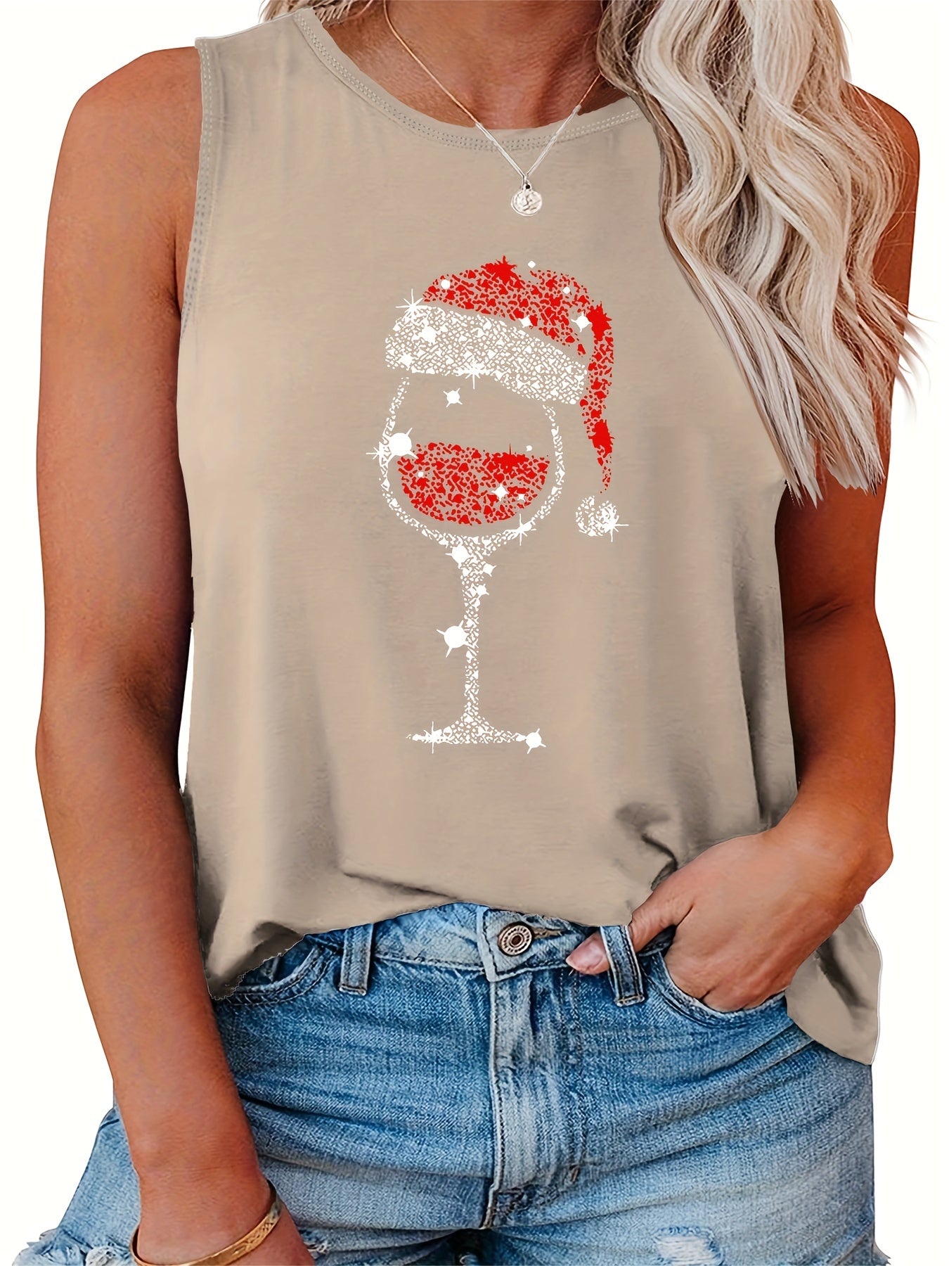 Red Wine Glass Santa Hat Christmas Tank Top