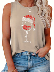 Red Wine Glass Santa Hat Christmas Tank Top