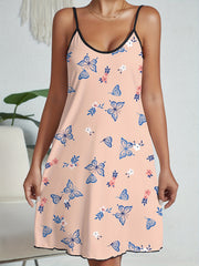 Butterfly Print Nightdress Spaghetti Strap Sleep Dress