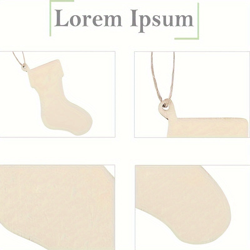 10pcs Wooden Stocking Cutouts Christmas Ornaments Hanging Pendant DIY Crafts