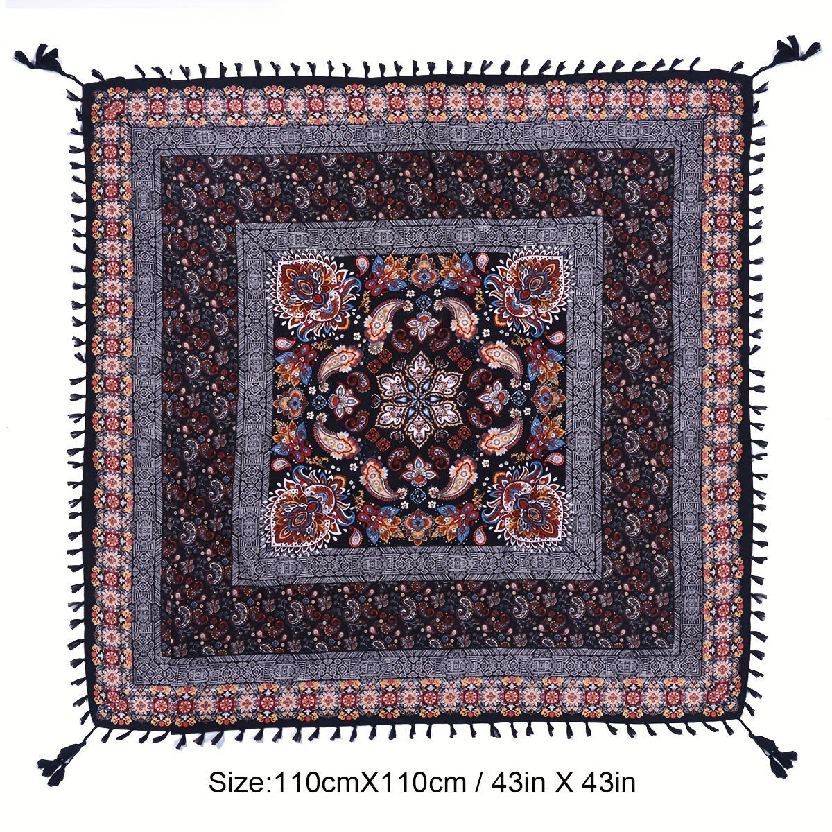 Boho Cashew Square Scarf Vintage Printed Tassel Shawl