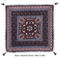 Boho Cashew Square Scarf Vintage Printed Tassel Shawl
