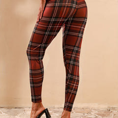 Plaid Print Yoga Leggings Slim Fit Stretchy Activewear