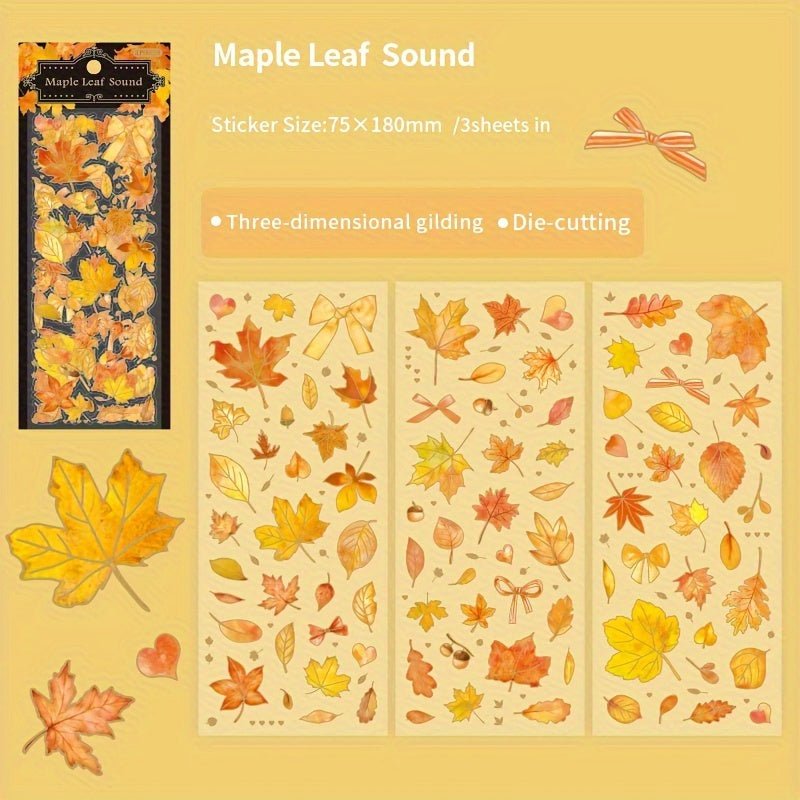 3pcs Hot Stamping Leaf Stickers 8 3 3In 21 8 5In PET Material