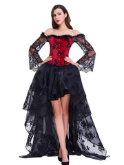Punk Corset Dress Set Off Shoulder Lace Court Bustier Tops & Low Skirt