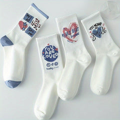4 5 6 Pairs Letter Print Socks Mid Tube Socks Women's Stockings