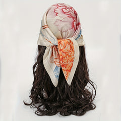 Boho Flower Print Square Scarf Gradient Shawl Bandana Women Head Wrap