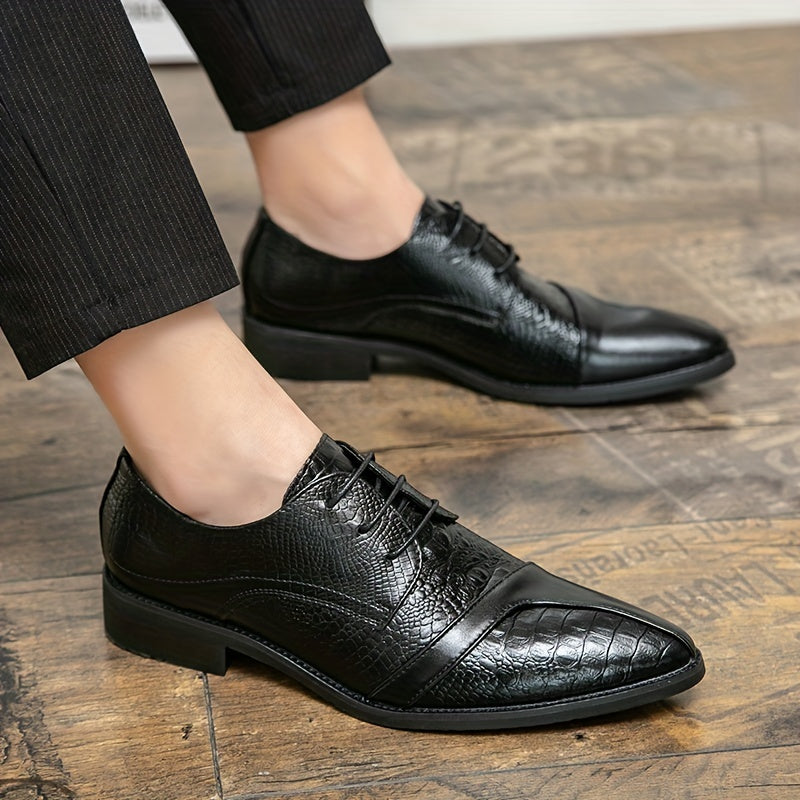 Men's Embossed Scale Pattern Lace Up Dress Shoes