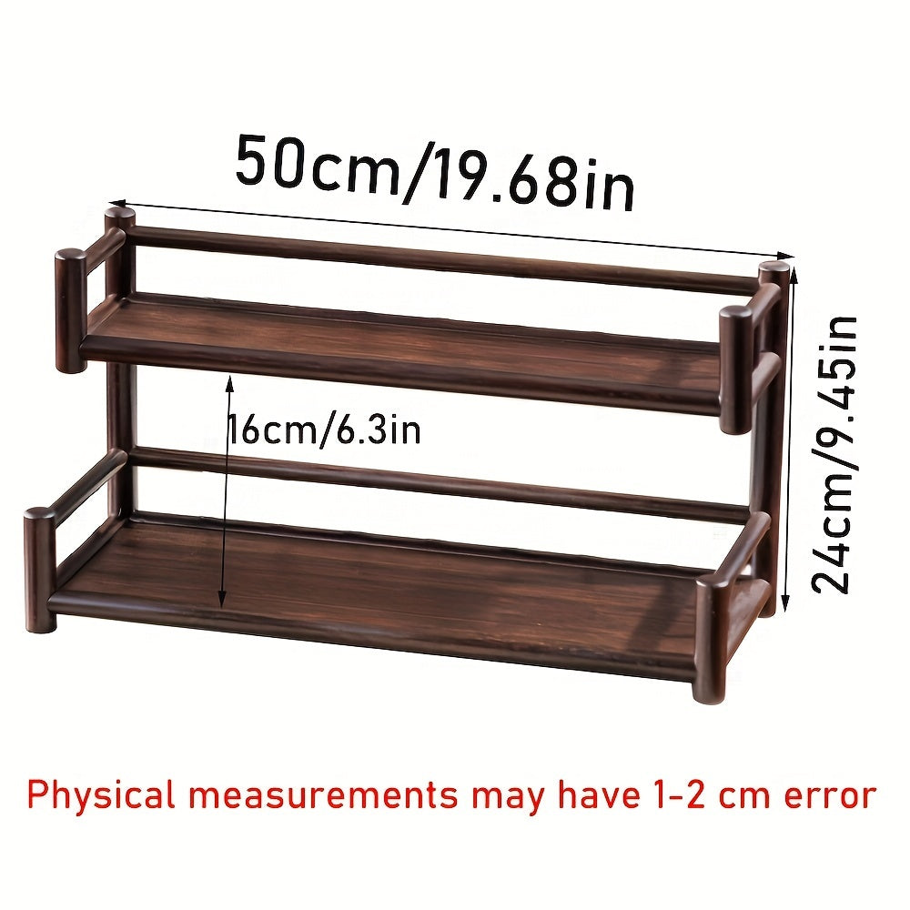 Double Shelf Solid Wood Storage Rack Tea Set Rack Succulent Rack