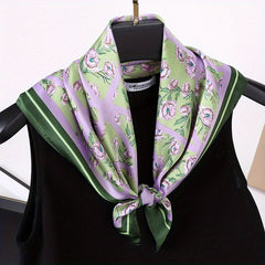Houndstooth Print Satin Square Scarf Bandana Neckerchief Head Wrap