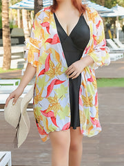 Women's Lotus Floral Leaf Print Sun Protection Cardigan Cover Up