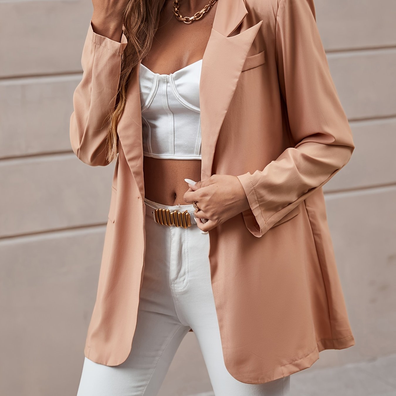 Lapel Neck Overcoat Blazer for Work - Women's Clothing