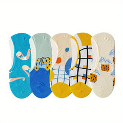 5 Pairs Cartoon Print Socks Low Cut Ankle Socks Women's Stockings