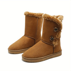 Women's Plush Lined Snow Boots Thermal Button Non Slip Shoes