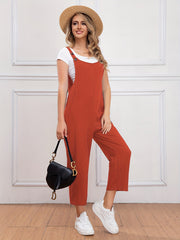 Button Sleeveless Overall Jumpsuit Casual Wide Leg Jumpsuit