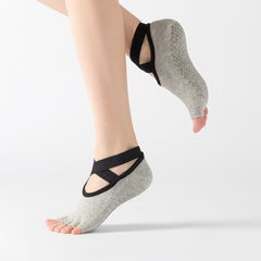 Non Slip Open Toe Cross Lace Socks for Yoga & Pilates