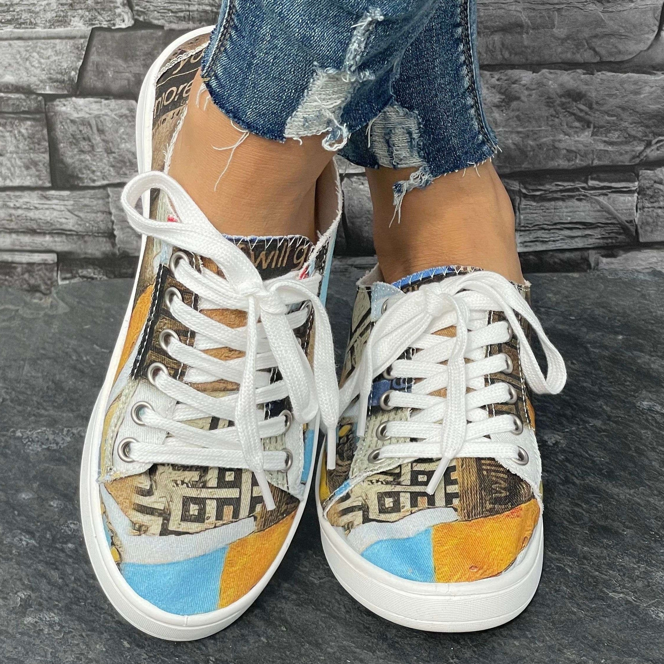 Geometric Pattern Flat Shoes Women's Slip On Lightweight Walking Shoes