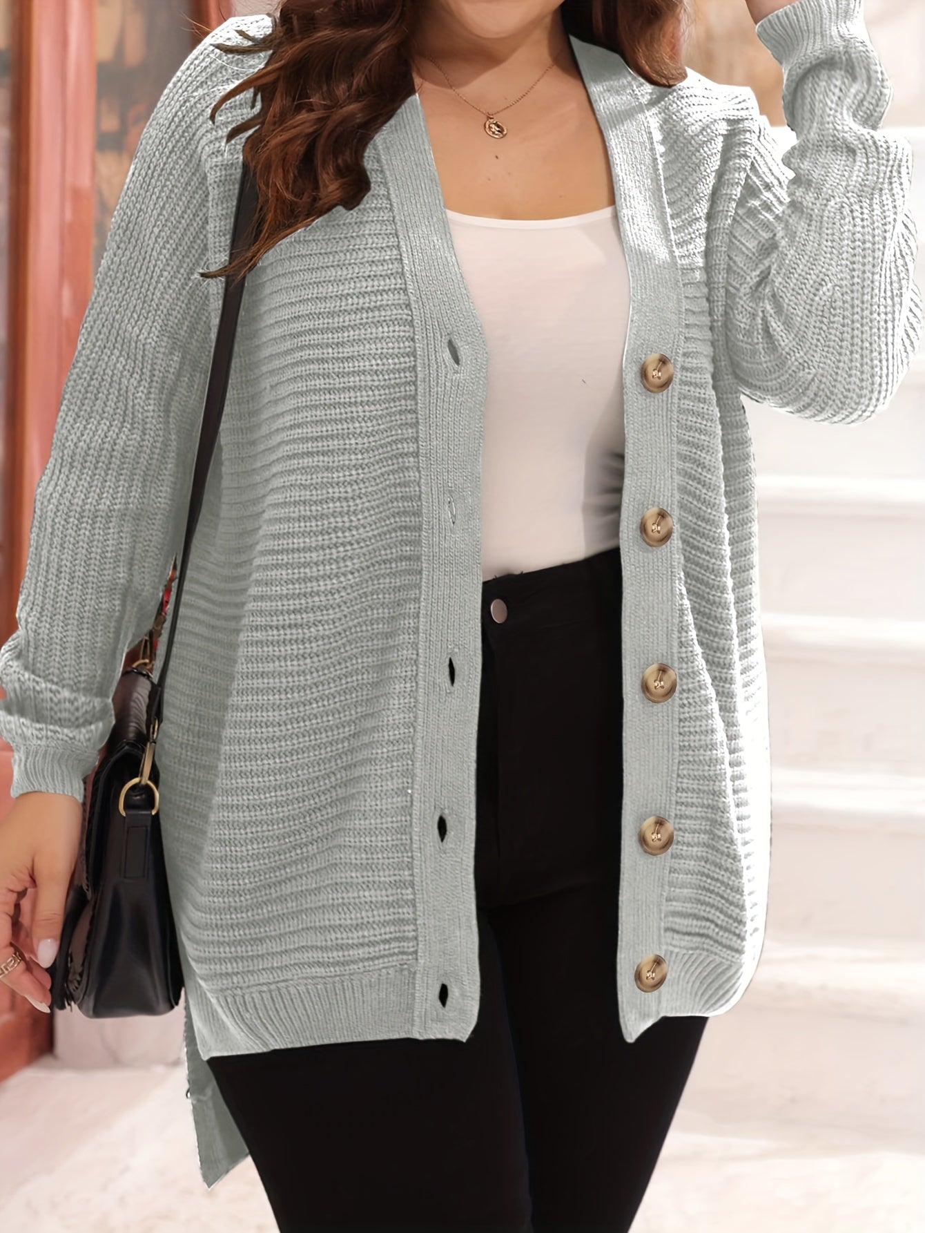 Casual Cardigan Women's Plus Solid Ribbed Batwing Sleeve