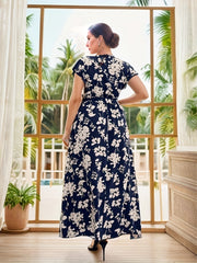 Boho Dress Women's Plus Floral Print Cap Sleeve Maxi Dress