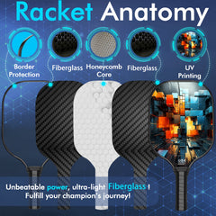 2pcs Pickleball Paddles Carbon Fiberglass Set with 4 Balls