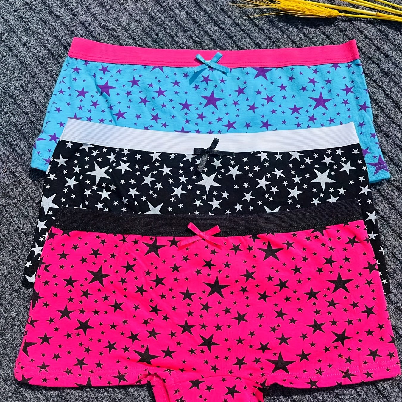 3pcs Star Print Boyshort Panties Soft & Comfortable Women's Lingerie
