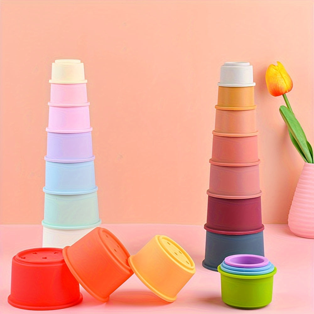 Rainbow Silicone Stacking Cups Educational Bath & Water Play Set