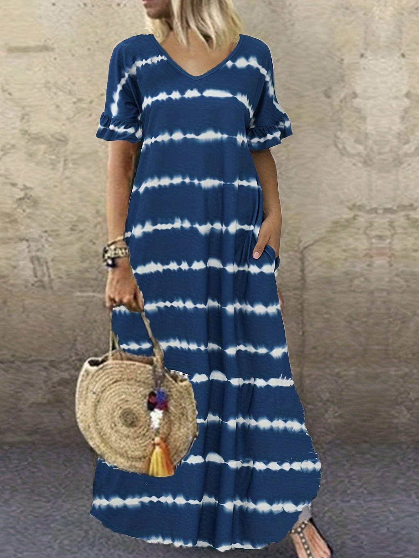 Striped Ruffle Sleeve Tee Dress