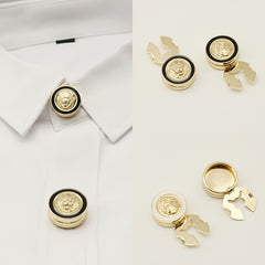 2 Pack Lion Head Shirt Clips Men Women Golden Tone Metal Buttons Decor