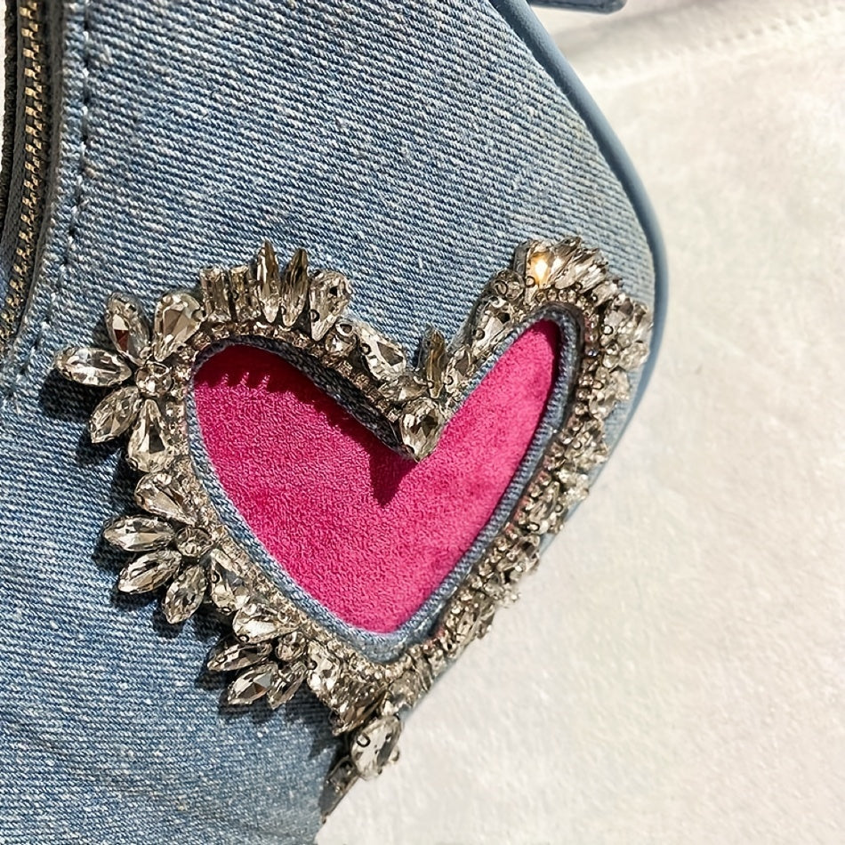 Y2K Heart Shoulder Bag Denim Handbag for Women