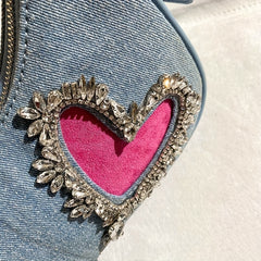 Y2K Heart Shoulder Bag Denim Handbag for Women