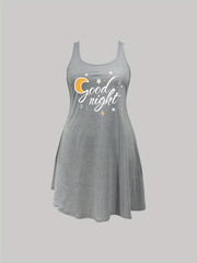 Good Night Print Sleep Dress High Stretch Nightdress