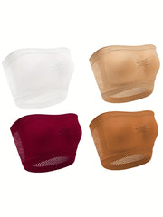 4 Pack Plus Size Strapless Bandeau Bra Set High Stretch Tube Bra