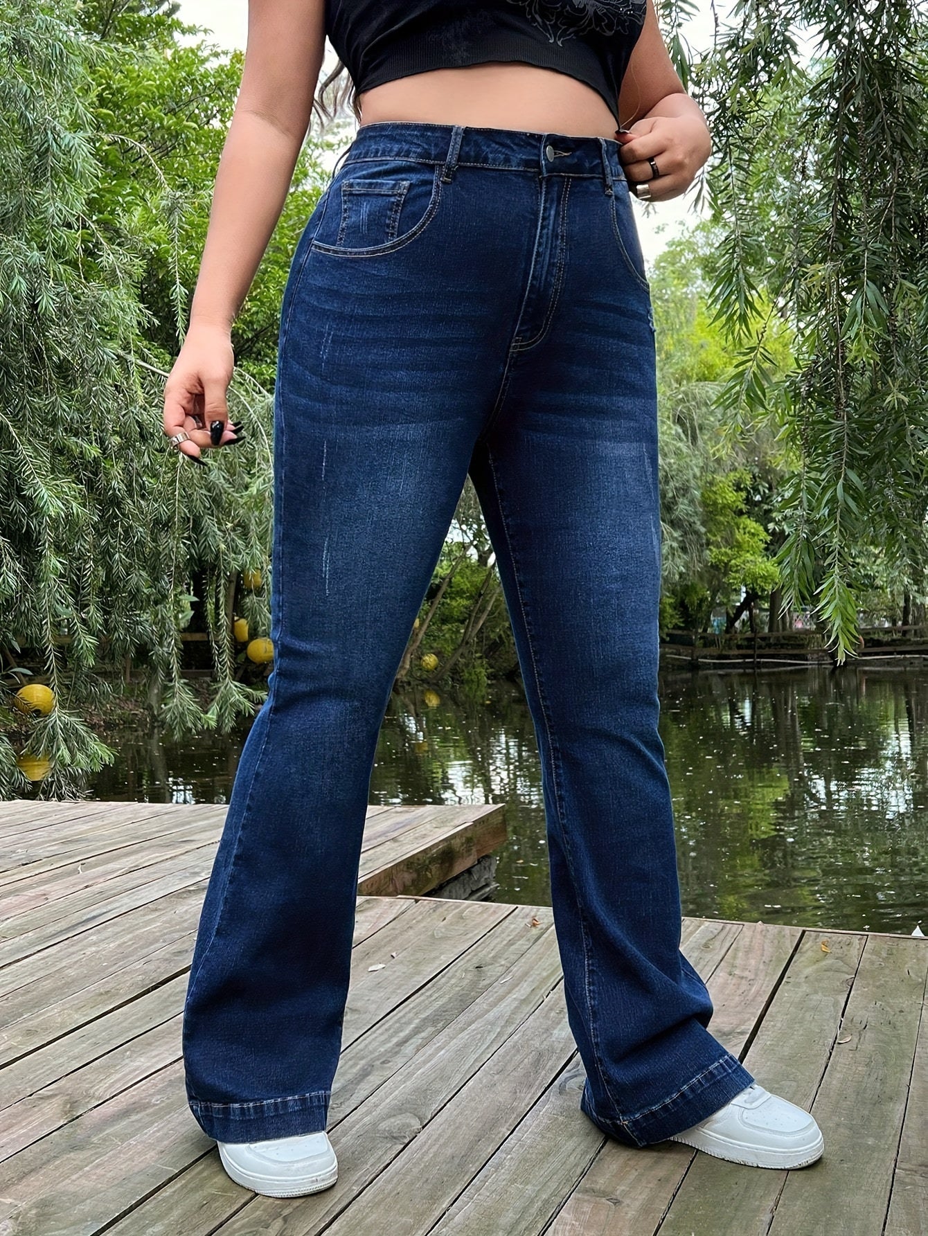 Ripped Button Fly Flared Leg Jeans