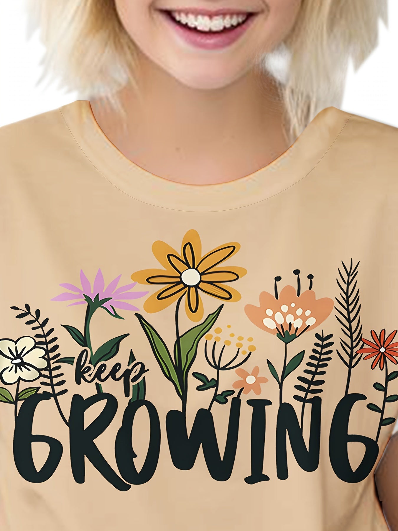 Girls Boys Flowers & Growing Graphic Short Sleeve T-shirt Summer Clothes Sports