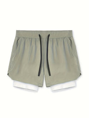 Men's Double Layer Sports Shorts with Pocket