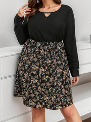 Colorblock Floral Print V Neck Dress