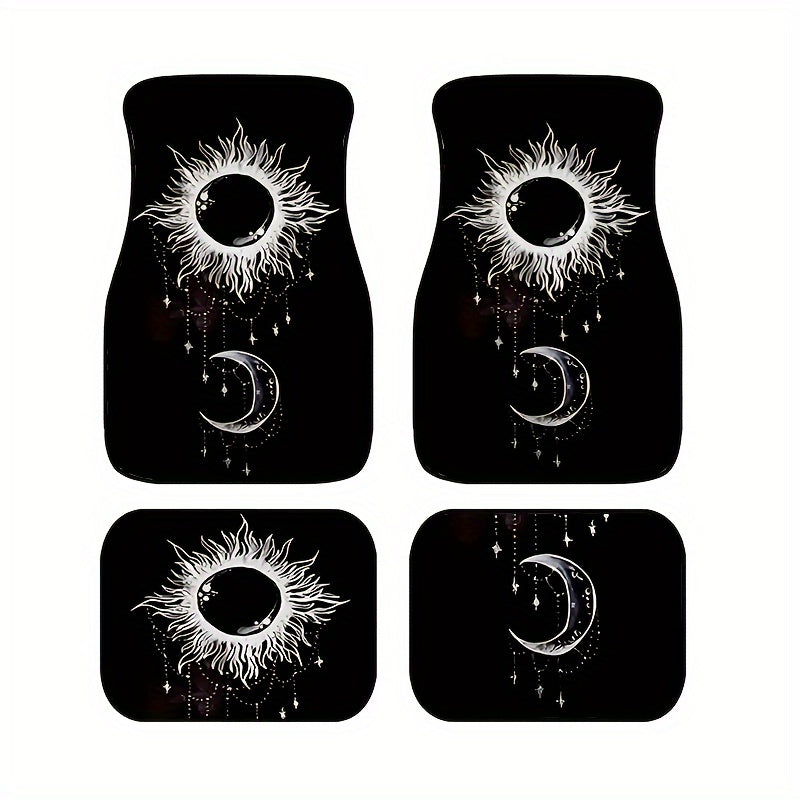 4pcs Sun And Moon Star Car Floor Mats - Water absorbent Non slip Mats