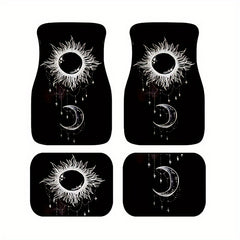 4pcs Sun And Moon Star Car Floor Mats - Water absorbent Non slip Mats