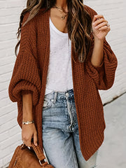 Plus Size Solid Long Sleeve Open Front Cardigan