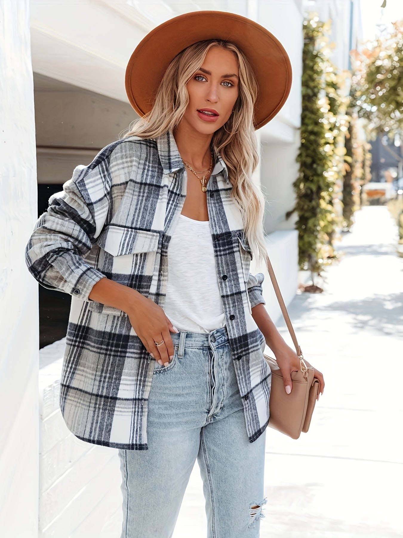 Plaid Print Classic Jacket Button Front Outerwear