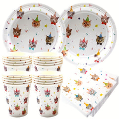 Cat Birthday Party Supplies Plates and Napkins Set