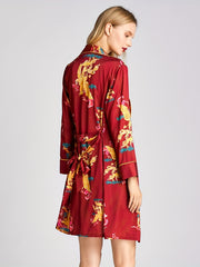 Dragon & Phoenix Print Night Robe V Neck House Robe Women's Sleepwear