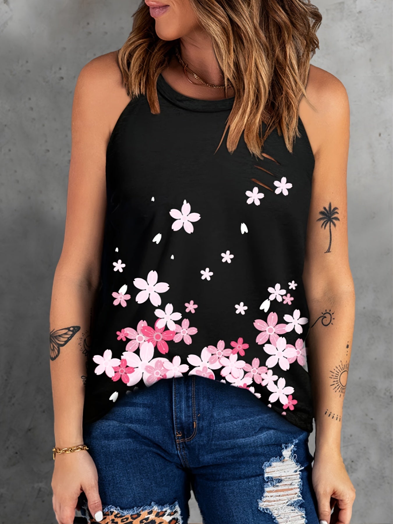 Floral Graphic Halter Tank Tops Summer Sleeveless Shirts Women's Clothing