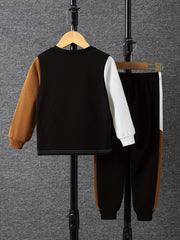 Boy's 2pcs Clash Sweatshirt & Sweatpants Set for Spring Fall