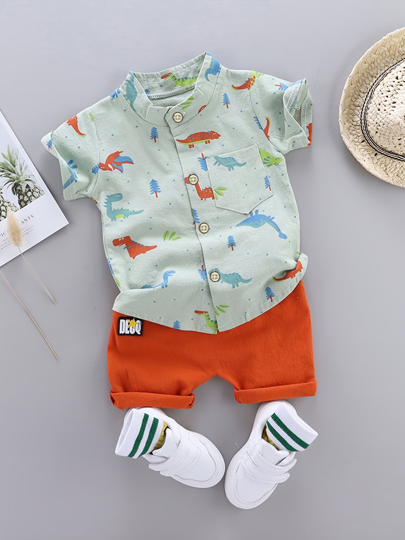 2pcs Baby Boys Dinosaur Print Shirt Top & Shorts Set Toddler Summer Clothes
