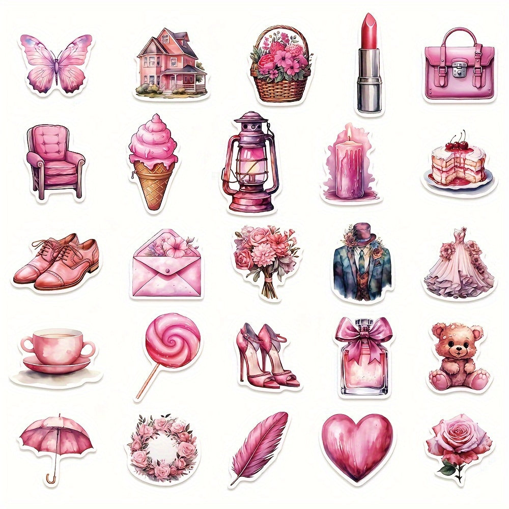50pcs Pink Wedding Souvenir Decorative Sticker Series Waterproof DIY Decoration