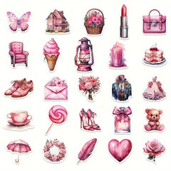 50pcs Pink Wedding Souvenir Decorative Sticker Series Waterproof DIY Decoration