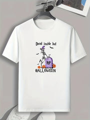 Halloween Skeleton & Pumpkin Pattern Print Men's T-shirt Graphic Tee